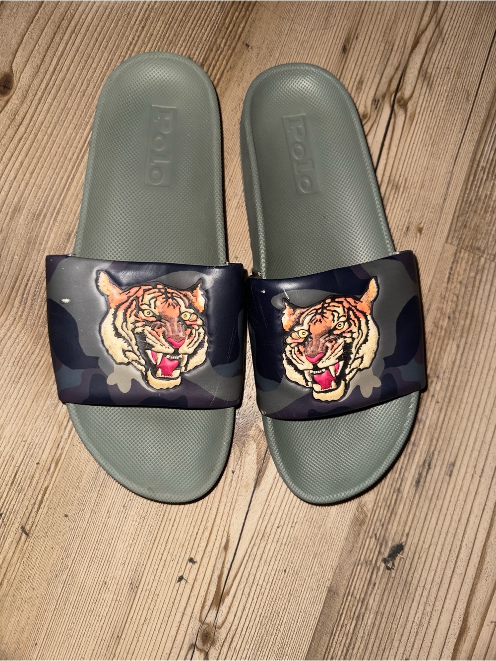 Polo by Ralph Lauren Green Slide Sandals with Tiger Patch